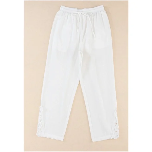 080 White Lace Detail Pockets Cotton Pants - Picture 5 of 6